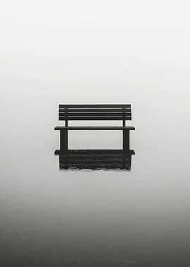 Solitary Park Bench Reflected in Still Waters