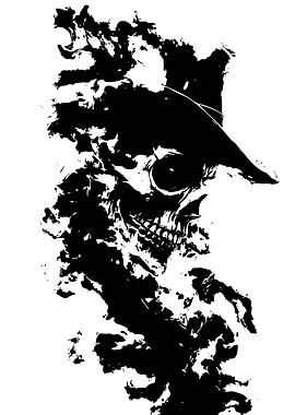 Skull with Hat Black and White Art