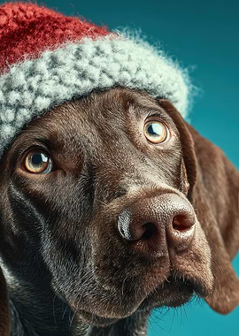Dog with Christmas hat portrait