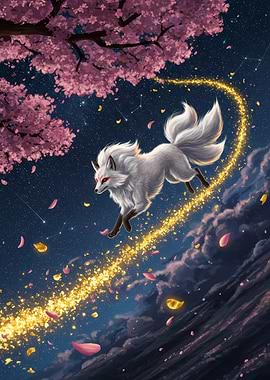 Nine-tailed Fox in Starry Night