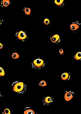 Cartoon Eyes Pattern on Black Background