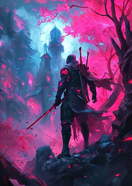 Cyberpunk Ninja in Cherry Blossom City