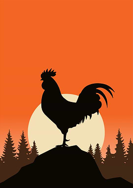 Rooster Silhouette at Sunrise