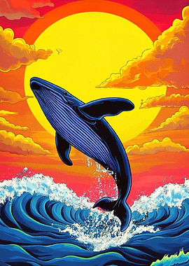 Whale breaching sunset
