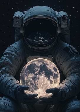 Astronaut Holding Glowing Moon – Surreal Sci-Fi Space Art
