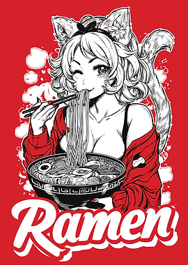 Anime Girl Eating Ramen Illustration