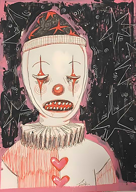 Creepy Clown with Hearts and Stars