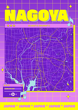 Nagoya City Map Retro Aesthetic