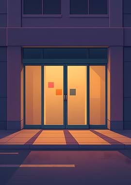 Building Entrance with Warm Light