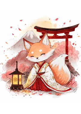 Fox in Kimono with Torii Gate