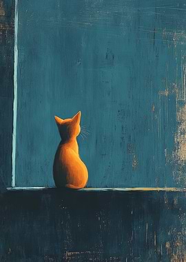 Orange Cat on Blue Background
