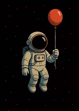 Astronaut with Red Balloon in Space