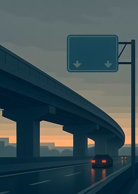 Highway Overpass at Dusk with Cars