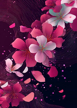 Floral Pink and White Blossom Art