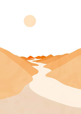 Minimalist Desert Landscape with River