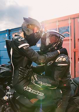 Motorcycle riders in leather suits