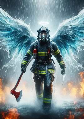 Firefighter Angel Rain Fire