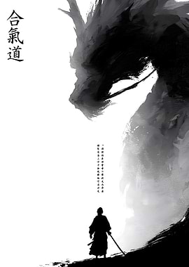 Samurai and Dragon Ink Art