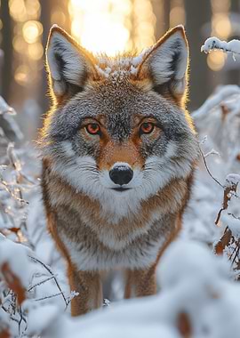 Coyote in Winter Forest