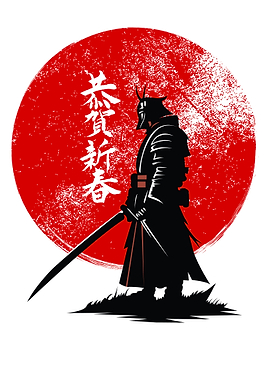 Samurai Silhouette with Red Sun