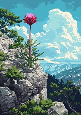 Mountain Flower Landscape Digital Art