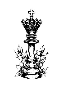 Chess King with Leaves Illustration
