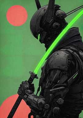 Cyberpunk Warrior with Glowing Sword