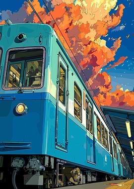 Blue Train at Sunset