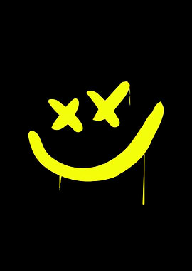yellow smiley face with cross eyes