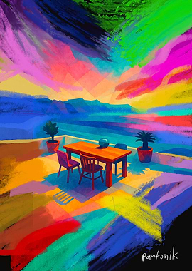“Sunset Serenity on a Vibrant Terrace”