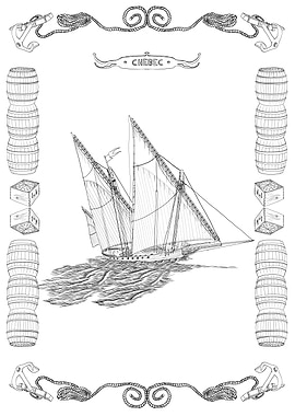 Sailing Ship Illustration with Decorative Border