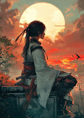 Samurai Contemplation at Sunset