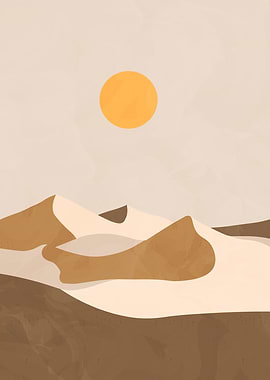 Minimalist Desert Landscape with Sun