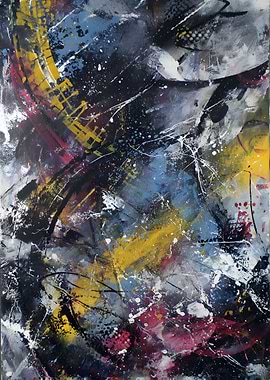 Abstract Painting with Yellow and Blue