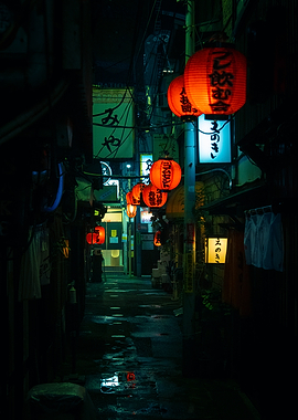 Japanese Alleyway at Night