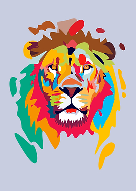 Colorful Lion Head Pop Art