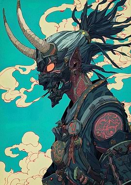 Oni Warrior with Horns and Mask