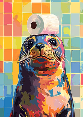 Colorful Seal with Toilet Paper Hat