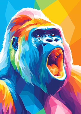 Colorful Gorilla Roar Pop Art