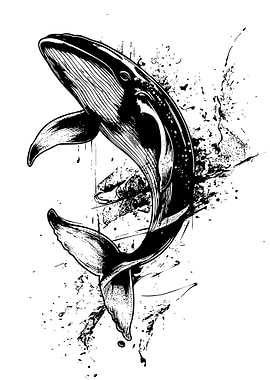 Whale Illustration in Black and White