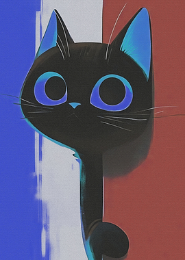 Abstract Cat Art with French Flag