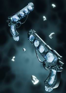 Futuristic Revolvers with Floating Bullets