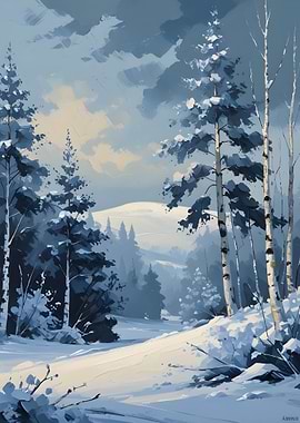 Winter Landscape with Snow-Covered Trees
