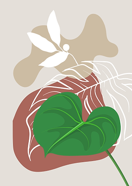 Abstract Botanical Illustration with Green Leaf