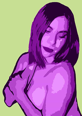 Purple Woman Portrait on Green Background