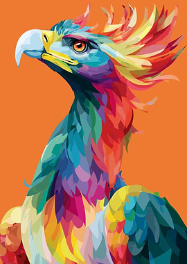 Colorful Phoenix Digital Art on Orange