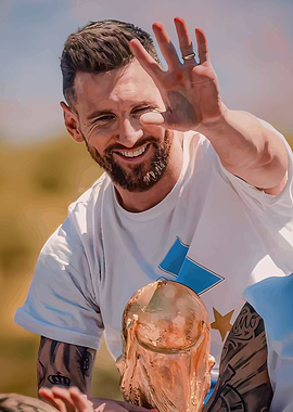 Lionel Messi with World Cup Trophy