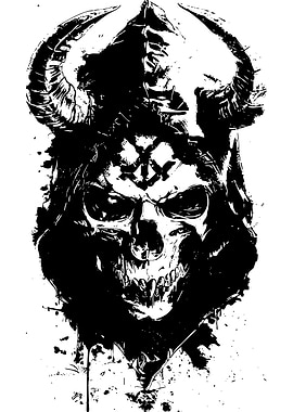 Black and White Skull with Horns