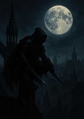 Hooded Assassin Under Moonlight