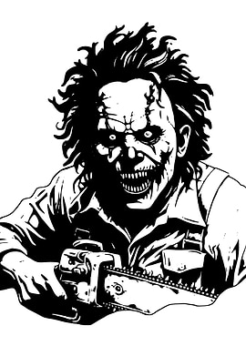 Leatherface with Chainsaw Black and White